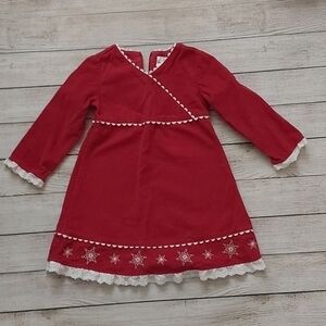 Hanna Andersson Red Corduroy Faux Wrap Dress with Lace/Embroidery Size 4